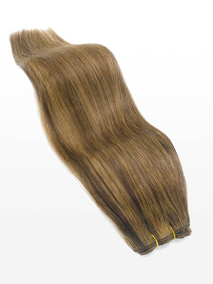 Weft Haartressen luxury - 100 Gramm - 40cm - professional Qualität M6/27 gesträhnt schokobraun & mittelgoldblond variant detail image - cc0b076770887da915901883f34a9a7d600aae373e014f5064e7f99274240d46