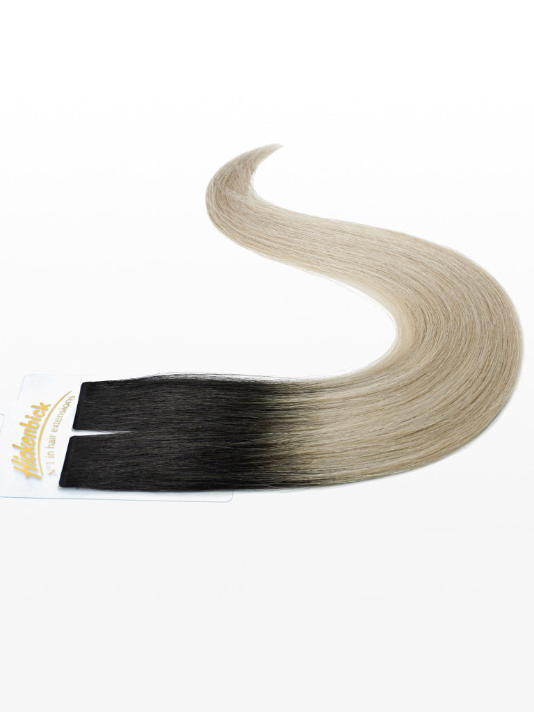 Slim Tape Extensions - luxury European / Russian Hair - 50cm T2/60 ombré dunkelbraun & hellblond beige asch variant detail image - 10f5ae4aa17285430f144e681d648d565c65a24eb0cb1612107c89a5d32337d9