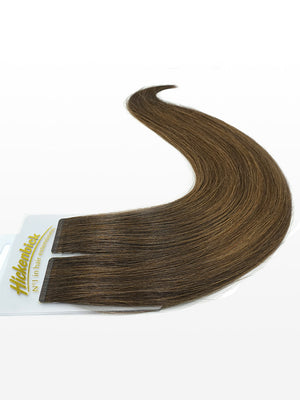 Slim Tape Extensions - luxury European / Russian Hair - 50cm B4/17 balayage dunkles kastanienbraun & mittelblond variant detail image - 03513bbcb209ec78bbbfd9371db4f8eb5ec592f1af3142ba9ebdf545d6a68006
