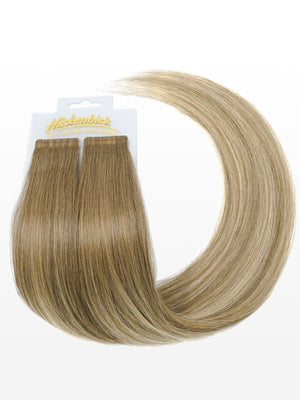 Cold Slim Tape Extensions - Professional Qualität - 45cm B18/24 balayage mittelblond & superhellaschblond variant detail image - a7009c1c081cb55f9d760607bf3ecdd12f4ce415c097d2cd77793c9ae3b93c14