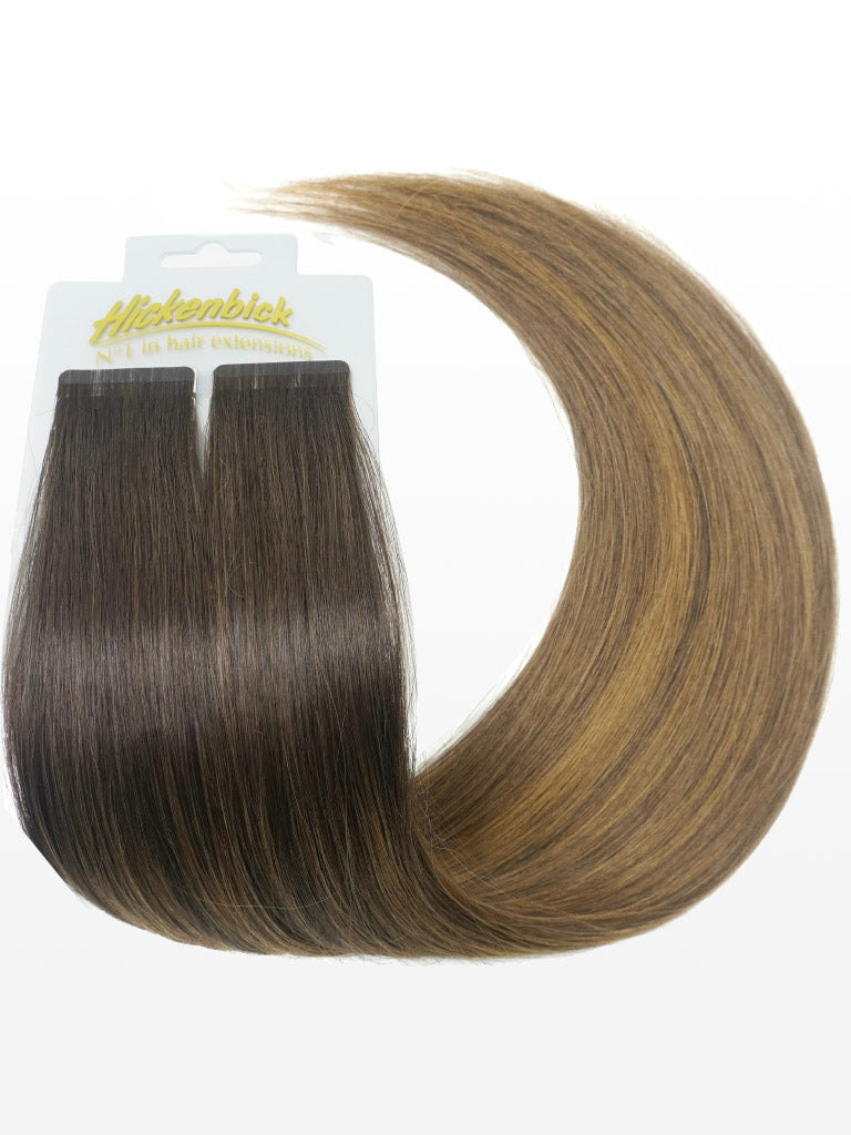 Cold Slim Tape Extensions - Professional Qualität - 45cm B4/17 balayage dunkles kastanienbraun & mittelblond variant detail image - e15c2b17847a4dab1a1dbc98f36e14d40c90246735875344408a25c9f32e6aa4