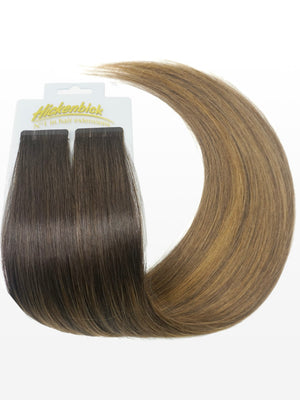 Cold Slim Tape Extensions - Professional Qualität - 45cm B4/17 balayage dunkles kastanienbraun & mittelblond variant detail image - e15c2b17847a4dab1a1dbc98f36e14d40c90246735875344408a25c9f32e6aa4