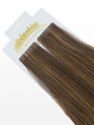 Cold Slim Tape Extensions - Professional Qualität - 45cm M6/27 gesträhnt schokobraun & mittelgoldblond variant detail image - 6ac3fa3881643747f4a35b91d681e4add8bf4aad565ccec4a2f72282ec1395a8