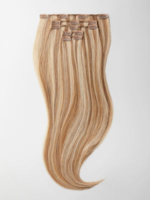 70cm XXL Clip in Extensions - luxury Qualität - 150 Gramm 5-teilig M20/27 gesträhnt äussersthellblond & mittelgoldblond variant detail image - b82b89348c3c6a8afffe9fe7b007e78a8696367352ad77d5cd626ee2f7c25f72