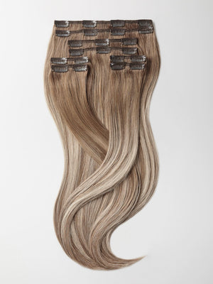 Clip in Extensions - luxury Qualität - Maximum Volume 8-teilig B18/60 balayage mittelblond & hellblond beige asch variant detail image - 66afb1e0a26bfec3f005f672c7d627b95cf423a89ade2d965e5391a13e03fbb6