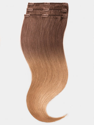 Ombré Clip in Extensions - luxury Qualität - 70 Gramm 3-teilig - 55cm T4/17 ombré dunkles kastanienbraun & mittelblond variant detail image - 7ca77ddfa8e30c6a831713c4157ca5656e9d6d385d8f6388c5de52c8fd05e3d2