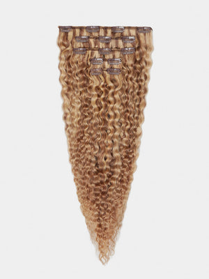 Clip in Extensions - luxury Qualität - 130 Gramm 5-teilig - 55cm - CURLY M8/26 gesträhnt dunkelblond & Honig Goldblond variant detail image - b04c4ef95c1cff92aa4b380c0be2a14670e89e753aa575ee5790b59eed150893