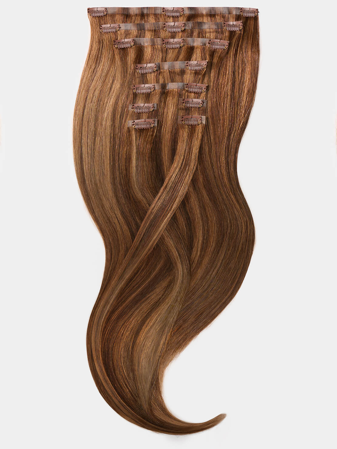 Nahtlose Clip Extensions - luxury Qualität - 120 Gramm 9-teilig - 55cm M6/27 gesträhnt schokobraun & mittelgoldblond variant detail image - 6a81c8e3e04171b6e3af1b40a3a344008470d0d5dca69cbb9d9e062c57d49bc5